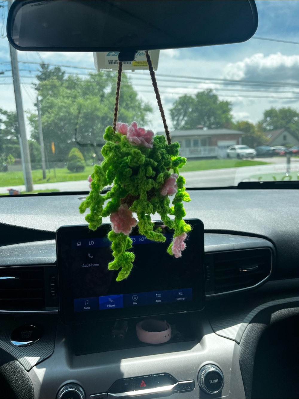 Hand Crafted Green and Pink Crochet Hanging Plant Ornament